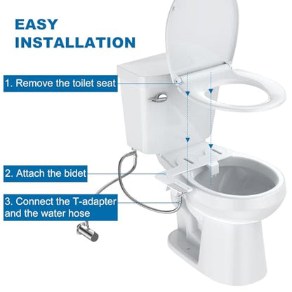 IDEALHOUSE Bidet Attachment for Toilet - Dual Nozzle Feminine Wash, Bidet Sprayer for Bathroom,Adjustable Water Pressure,Non-Electric Toilet Bidet for Bathroom Accessories(chrome handle)