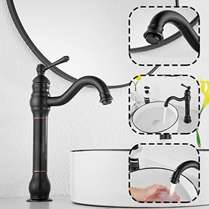360° Swivel Single Handle One Hole Bathroom Vessel Sink Faucet Matching Pop Up Drain Without Overflow Oil Rubbed Bronze - color: Oil Rubbed Bronze, size: Vessel