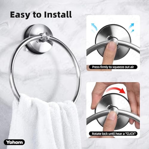YOHOM Suction Cup Towel Ring Hand Towel Holder for Bathroom Vacuum Suction Washcloth Holder Dish Towel Hanger for Shower Wall No Drill Stainless Steel Brushed Finish, 2 PCS - color: 2 Brushed