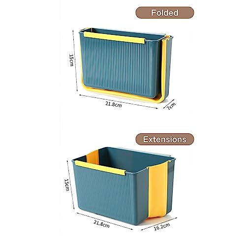 Tissting Hanging Folding Mini Trash Can, 4L Small Kitchen Waste Bin Garbage Container Under Sink Plastic Tiny Collapsible Wall Mounted Wastebasket for Cabinet, Car, Bathroom, Bedroom - color: Blue