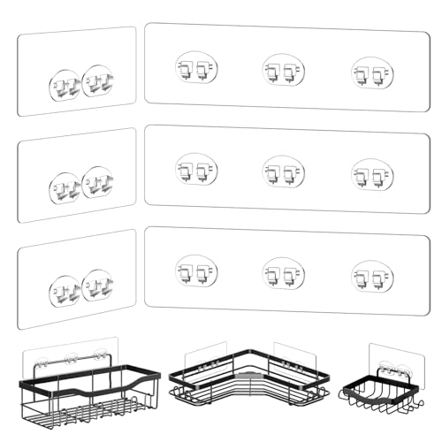 6 Pack Shower Caddy Adhesive Replacement, Clear Adhesive Hooks | Waterproof Clear Shower Hooks in 1-Hook and 3-Hook Styles for Shower Caddies, Shelves, Soap Holders and Kitchen Racks. - color: Clear 1 hooks & 3 hooks-6Pack