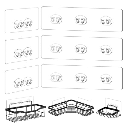 6 Pack Shower Caddy Adhesive Replacement, Clear Adhesive Hooks | Waterproof Clear Shower Hooks in 1-Hook and 3-Hook Styles for Shower Caddies, Shelves, Soap Holders and Kitchen Racks. - color: Clear 1 hooks & 3 hooks-6Pack