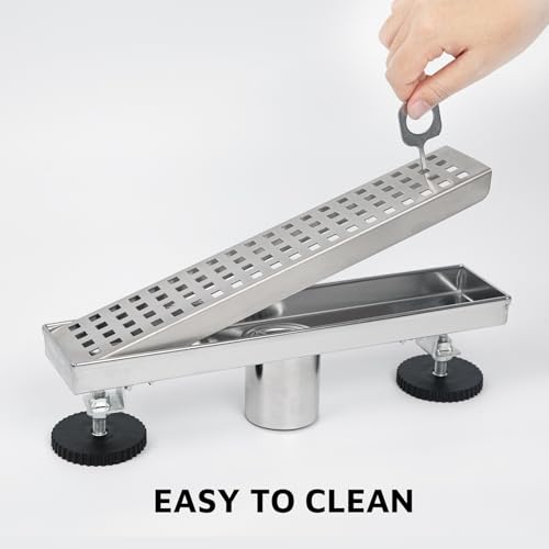 12 Inch Linear Shower Drain Brushed Nickel, Rectangular Shower Floor Drain Kit 304 Stainless Steel, Removable Grid Grate, Hair Catcher, Leveling Feet - color: Brushed Nickel, size: 3"x 12"-Grate