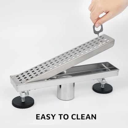 12 Inch Linear Shower Drain Brushed Nickel, Rectangular Shower Floor Drain Kit 304 Stainless Steel, Removable Grid Grate, Hair Catcher, Leveling Feet - color: Brushed Nickel, size: 3"x 12"-Grate