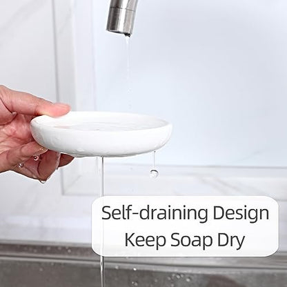 Round Self Draining Soap Dish, Small Ceramic Tray, Cute Jewelry Dish, Keep Soap Dry & Bathroom Décor (Black) - color: Black