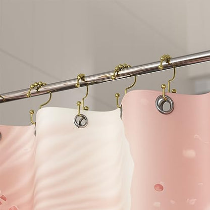 Titanker Gold Shower Curtain Hooks Rings, Rust-Resistant Metal Double Glide Shower Hooks Rings for Bathroom Shower Curtains Rods, Set of 12 Hooks - Light Gold - color: Light Gold, style: Modern