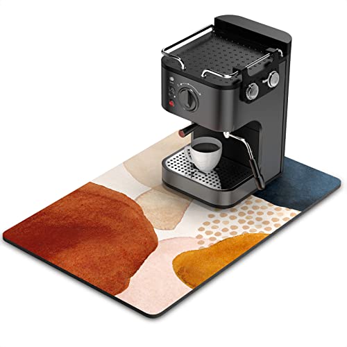 Rnivvi Coffee Mat, 16" x 24" Cute Boho Theme Coffee Bar Mats for Espresso Machine Station Accessories and Organizer, Hide Stain Rubber Backed Absorbent Dish Drying Pad for Kitchen Counter, Stones - color: Abstract Stones Art, size: 16" x 24"