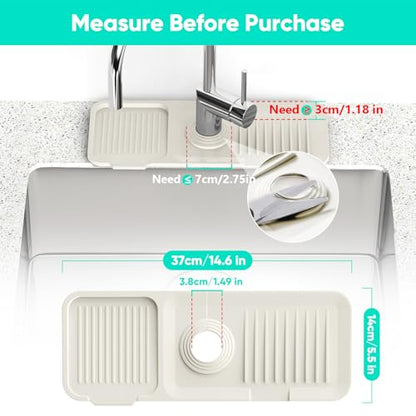 14.6 inch Faucet Mat for Kitchen Sink [5°Slope Fast Self-draining] Faucet Mat Kitchen Sink Splash Guard Silicone Sink Splash Guard Kitchen Sink Area Tidy Splash Faucet Guard Draining Mat-Beige - color: Beige, size: 14.6" x 5.5"