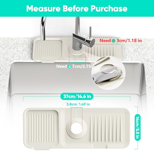 14.6 inch Faucet Mat for Kitchen Sink [5°Slope Fast Self-draining] Faucet Mat Kitchen Sink Splash Guard Silicone Sink Splash Guard Kitchen Sink Area Tidy Splash Faucet Guard Draining Mat-Beige - color: Beige, size: 14.6" x 5.5"