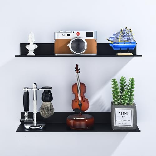 HNVNER Adhesive Shower Caddy Shelves 30cm, Metal Bathroom Wall Shelf | Black Floating Shelves 2 Pack, Renter-friendly, Drill/No Drill, Aerospace Aluminum, Rustproof & Waterproof, Supports 5kg - color: Black, size: 30cm