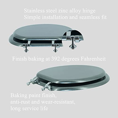 Round Toilet Seat Wood Toilet Seat Prevent Shifting with Zinc Alloy Hinges American Standard Size Toilet Seat Easy to Install also Easy to Clean(Round,Sparkling GentlemanGrey) - color: Gentleman Grey, size: Round
