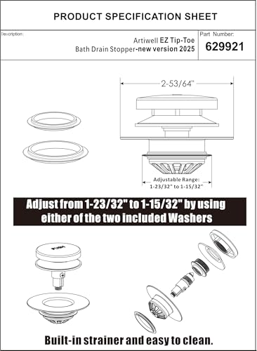 Tub Drain, 2 in 1 Pop-up Bathtub Plug with Hair Catcher | Easy Installation Bath Drain Stopper with Strainer, Brushed Nickel - color: Brushed Nickel