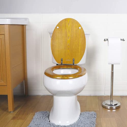 Angel Shield Durable Wood Veneer Natural Toilet Seat Metal Hinged Easy Clean Anti-scratch American Standard(Elongated,Oak) - color: Oak, size: Elongated-18.5”