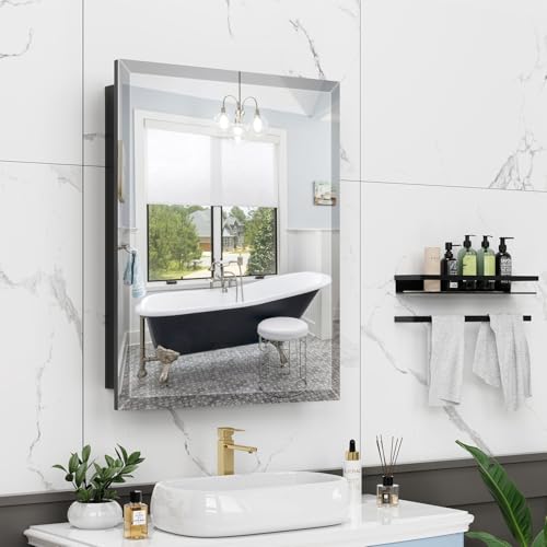 20X26 Inches Medicine Cabinet, Wall Mounted Bathroom Cabinet wirh Beveled Mirror, Recessed or Surface Medicine Cabinet with Storage - size: 20X26 IN