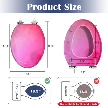Elongated Toilet Seat A soft textured rose pink Resin Toilet Seat Slow Quiet Close Lid with Quick-Release Hinges Cover Bumpers Easy to Clean Install - color: Multi9, size: 19.5"x14.5"
