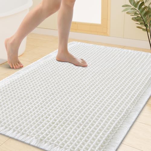 Smiry Waffle Bath Mat 40x32, Extra Soft Absorbent Bathroom Rugs, Non Slip Machine Washable Quick Dry Bath Rugs for Bathroom Floor, Tub, Shower, Home Decor Accessories, White - color: White, size: 40'' X 32''