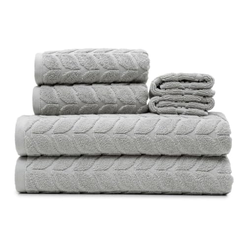 BAGNO MILANO Turkish Cotton Bath Towels, Hand Towels - Soft Plush Jacquard Collection - Highly Absorbent Towel Set (Light Grey, 6 pcs Towel Set) - color: Light Grey, size: 6 pcs Towel Set