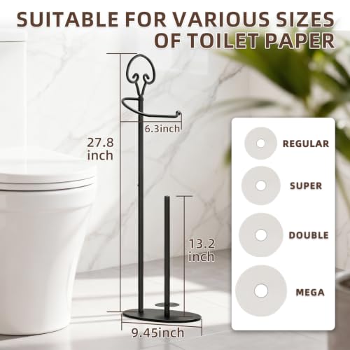 Toilet Paper Holder Stand with Dispenser,Free Standing, Classic,Black | Rustproof,Holds 4 Mega Rolls, Anti-Slip Base, Easy Grip Top,Raised Waterproof Base,Minimalistic Toilet Paper Storage Solution