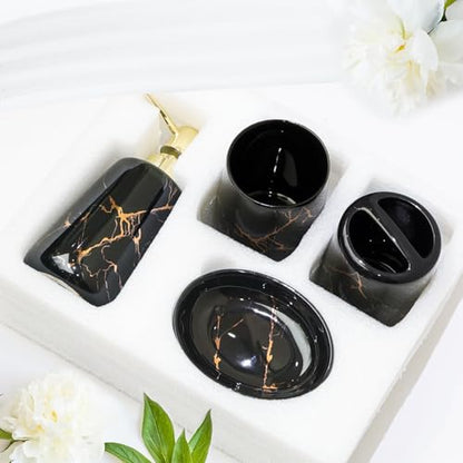 CERBIOR Bathroom Accessories Set,4 Pcs Ceramic Bathroom Accessory,Black | Includes Toothbrush Holder, Toothbrush Cup, Soap Dish for Decorative Countertop and Housewarming Gift - style: Black