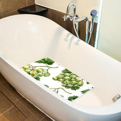 Non Slip Bath Mat for Tub, 15.1 x 26.8 Inch Bathtub Mat Machine Washable Shower Mat with Drain Holes and Suction Cups, Watercolor Seamless Green Grapes and Leaves - color: Multi 01