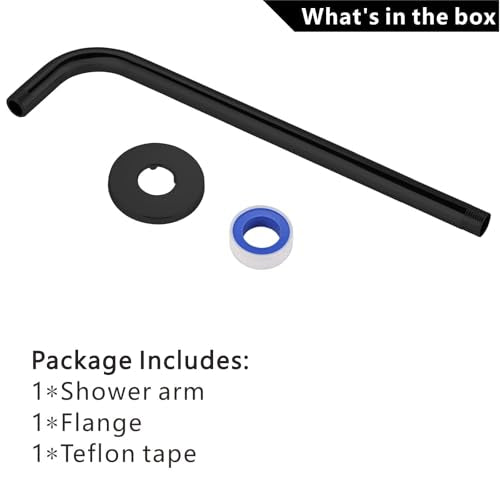 Voolan Shower Arm with Flange and Teflon Tape, Extension Shower Head Arm for Bathroom Fixed Shower Head, Solid Stainless Steel, Wall Mounted (20 Inch,Black) - color: Black, style: 20 Inch