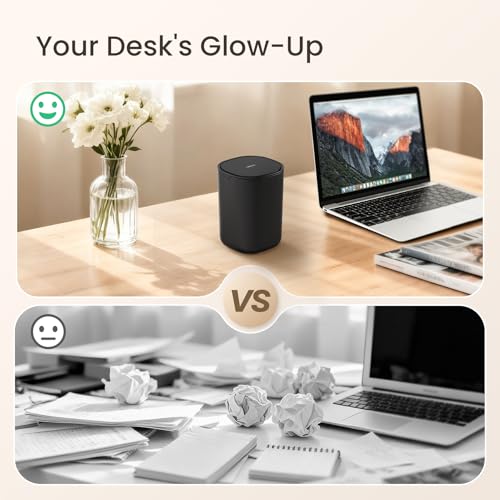 Cesun Mini Desktop Trash Can with Swing Lid, 0.4 Gal Desk Trash Can, Black | Removable Lid, Tiny Garbage Can for Tabletop/Counter/Home Office/Makeup Area/Car Interior, Odor Seal, Stain Resistant, Sturdy - color: Black