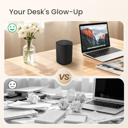 Cesun Mini Desktop Trash Can with Swing Lid, 0.4 Gal Desk Trash Can, Black | Removable Lid, Tiny Garbage Can for Tabletop/Counter/Home Office/Makeup Area/Car Interior, Odor Seal, Stain Resistant, Sturdy - color: Black