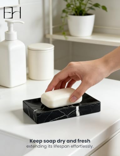 Marble Soap Dish for Shower | Real Marble Black Marquina, Non-Slip Feet, Stone Bar Soap Saver, Holder Container for Bathroom Decor Accessories Rectangular - size: Black Marquina