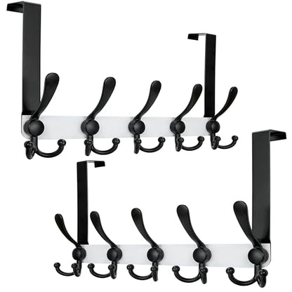 Over Door Hook 2.0 - Upgraded Version - Simple-Assembly, Strong, Heavy-Duty Stainless Steel 5-Tri-Hook Over The Door Hanger Rack, SimpleStrong Series, White & Black, Pack of 2 - color: White & Black