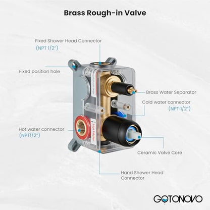 gotonovo Ceiling Shower System with Handheld Matte Black,12 inch Head | Ceiling Mount Bathroom Shower Faucet Set,SUS304 Rainfall Head and Handle Set Combo,Brass Valve Trim Kit,All Metal - color: Black, size: 12 inch Head