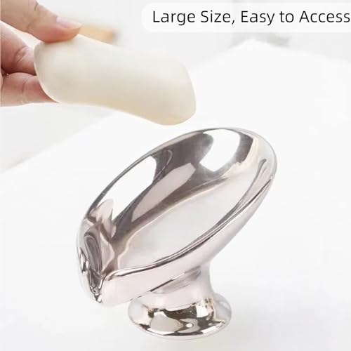 Bar Soap Holder, Soap Dish for Shower, Self Draining Soap Dish, Metallic Glossy Ceramic Soap Holder, Used for Sinks, Bathrooms, Showers,Kitchens (Silvery) - color: Silvery