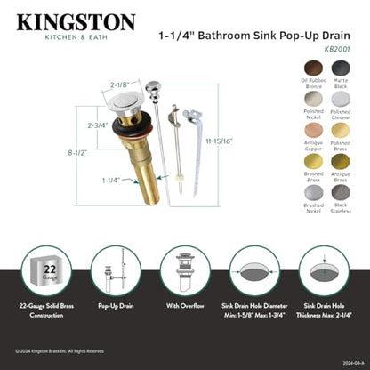 Kingston Brass KB2005 Designer Trimscape 22 Gauge Drain Pop-Up Assembly, Oil Rubbed Bronze,8-1/2" - color: Oil-rubbed Bronze