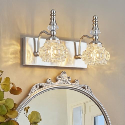 Modern Glass Crystal Vanity Light - Vintage Bathroom Lighting Fixtures Over Mirror, 2 Light Vanity Lights G9 Bulb (11.81 Inch, Nickel) - color: Nickel, size: 2-light