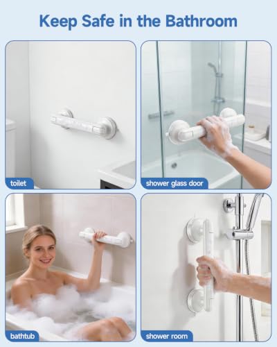 Suction Shower Handle, 2 Pack Grab Bars for Shower and Bathroom | Removable Safety Grip No Drilling & Waterproof, Heavy Duty Suction Cup Bath Handrails Grab Bars for Bathtubs, 11 in - Bubble - color: White - Bubble