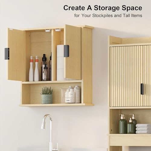 Bathroom Wall Cabinet,Farmhouse Medicine Cabinet for Bathroom with 2 Doors,Wall Mounted Medicine Cabinets Over Toilet Storage Cabinet for Laundry Room/Kitchen/Living Room,Natural,23 x 24
