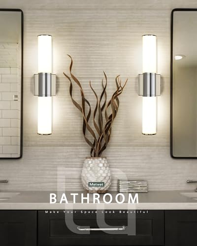2-Light Chrome Bathroom Vanity Light Fixtures, Milk Glass Shades | 2-light modern bathroom wall sconces, vertical or horizontal mounting, E26 base, hardwired, bulbs not included, VL834-CH-ML - color: Chrome-Milk Glass