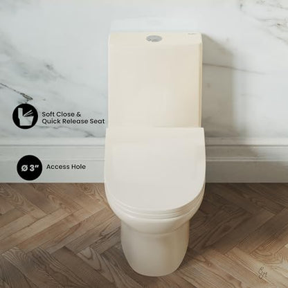Ivy One Piece Toilet Dual Vortex Flush 1.1/1.6 gpf in Bisque - color: Glossy Bisque, size: 12" Rough-in