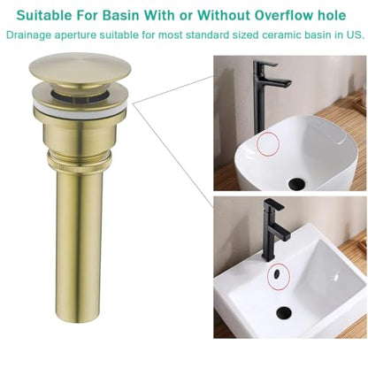 Dual Use Pop Up Drain Stopper,Bathroom Vanity Vessel Sink Stopper,Brushed Gold, for Basin With or Without Overflow hole,SE83999BG - color: Brushed Gold