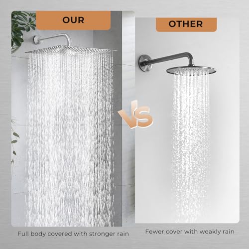 Oversize Rain Shower Head, Ultra Thin 16 Inch Square Stainless Steel Rainfall Shower Head with 360° Rotation, High Pressure Waterfall, Full Body Coverage, Brush Nickel - color: Brushed Nickel, size: 16 Inch