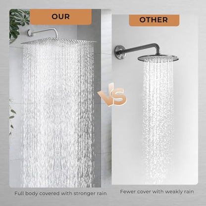 Oversize Rain Shower Head, Ultra Thin 16 Inch Square Stainless Steel Rainfall Shower Head with 360° Rotation, High Pressure Waterfall, Full Body Coverage, Brush Nickel - color: Brushed Nickel, size: 16 Inch