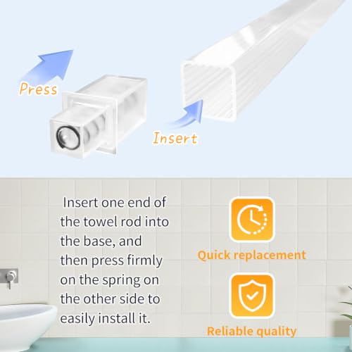 2 Pack 24 Inch Clear Bathroom Towel Bar Replacement Rod Spring End Wall-Mounted Replacement for Bathroom & Kitchen Towel Storage - color: Transparent