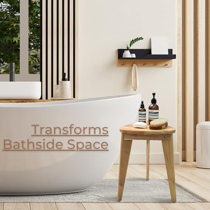 Teak Shower Stool, 17'' Shower Foot Rest for Shaving Legs, Waterproof Teak Shower Seat, Corner Shower Bench, Wooden Step Bench, Organizer Stool, Plant Stand for Living Room Bathroom - size: 17"H