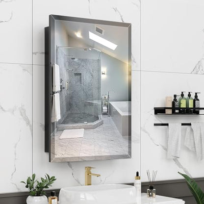 16X24 Inches Medicine Cabinet, Wall Mounted Bathroom Cabinet wirh Beveled Mirror, Recessed or Surface Medicine Cabinet with Storage - size: 16X24 IN