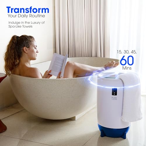 PureClean Towel Warmer Bucket, Portable Blanket Heater for Bathroom and Spa, Customizable Fragrance, Auto Shut-Off, Fits 2 Large Towels, Blankets and Bathrobes, LED Display, Adjustable Timer, Blue - color: Blue