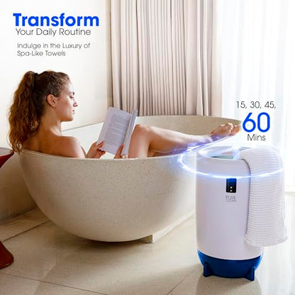 PureClean Towel Warmer Bucket, Portable Blanket Heater for Bathroom and Spa, Customizable Fragrance, Auto Shut-Off, Fits 2 Large Towels, Blankets and Bathrobes, LED Display, Adjustable Timer, Blue - color: Blue