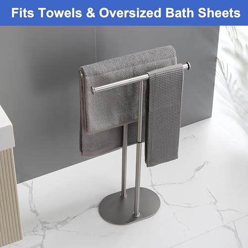 Standing Towel Rack Brushed Nickel 2 Tiers Stainless Steel Adjustable Towel Drying Rack for Bathoom - color: Brushed Nickel