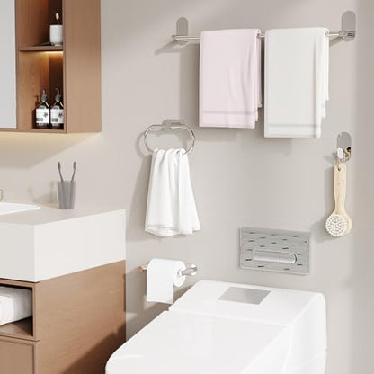 Adhesive Towel Holder for Bathroom Polished Chrome No Drill Hand Towel Ring Stainless Steel and Zinc Alloy Self Adhesive Towel Hanger for Bath, Kitchen - color: Polished Chrome