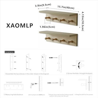 Entrance Coat Rack ，Coat Hooks, Wall-Mounted Wooden Hook Rack, Wall-Mounted Shelves are Very Suitable (Birch Color Finish—A-2) - style: Birch color finish—A-2