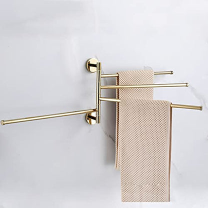 ZHOUXIAO Gold Brass Swing Out Towel Bar Holder Wall Mount/Polished Chrome Swivel Towel Rack for Bathroom or Kitchen, Metal Towel Bar Folding Arm Swivel Hanger Bathroom Storag 3Bars