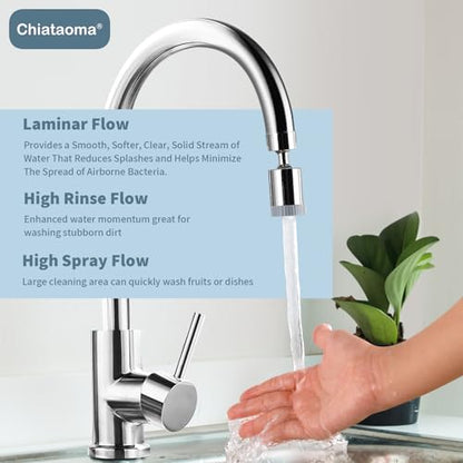 Swivel Faucet Aerator,3-function Faucet Nozzle,360° Big Angle Rotate Kitchen Sink Faucet Attachment,Faucet Extender for Kitchen 55/64 inch Female Thread,Kitchen Sink Aerator Chrome | Chitaoma 360° Rotate Sink Faucet Attachment,Faucet Aerator for Kitchen 5